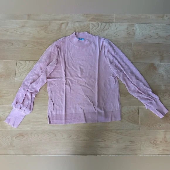 CeCe Clip Dot Chiffon Sleeve Sweater - PINK - Size-  MEDIUM - WOMENS - Picture 2 of 7